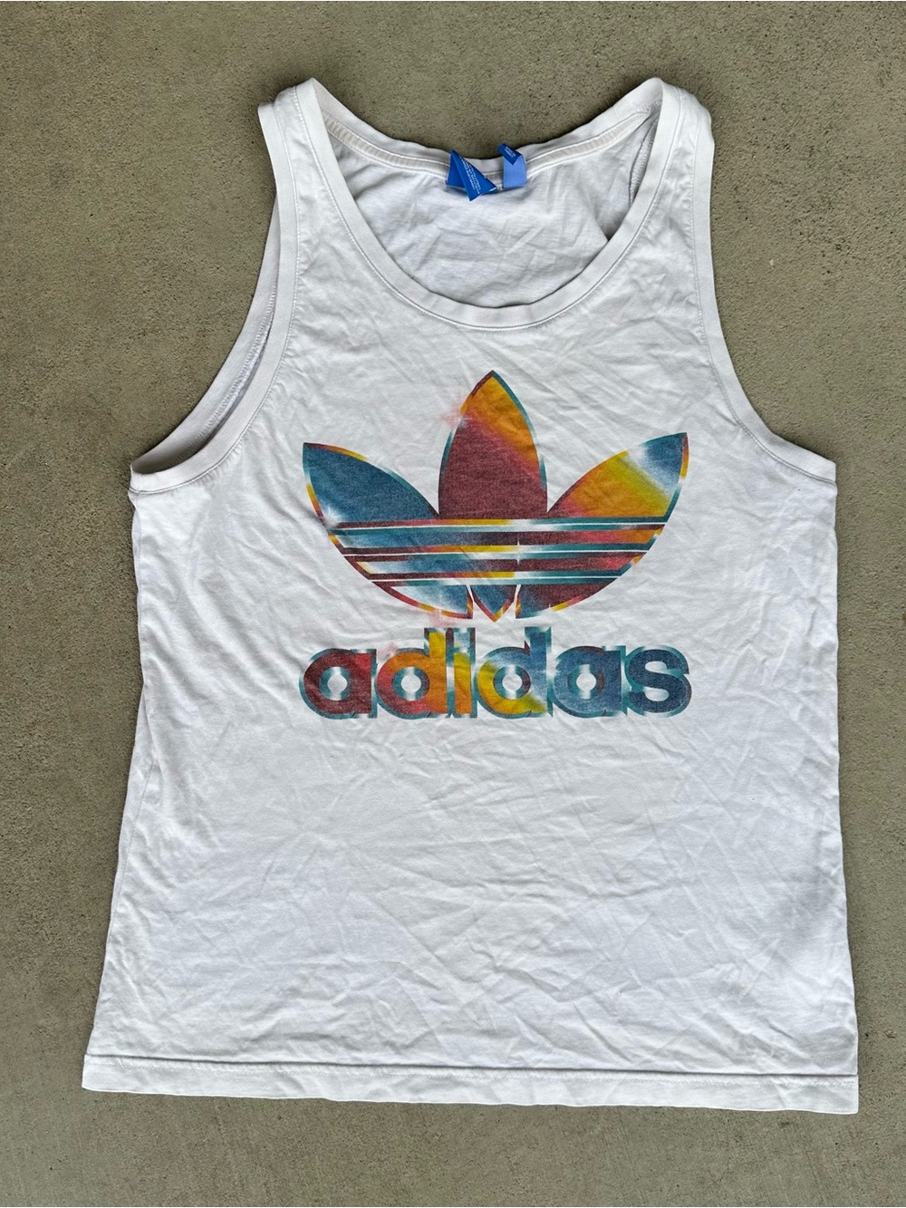 Adidas White Tank Top with Multicolor Trefoil Logo Large